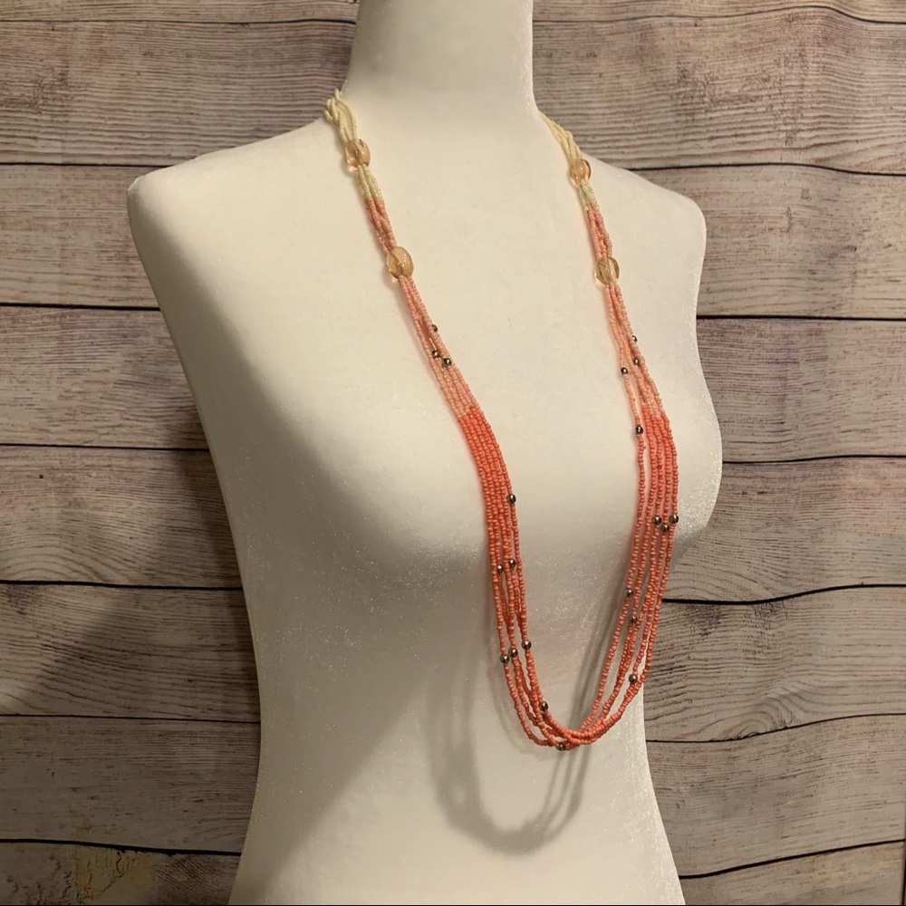 Long Coral Ombré Beaded Necklace